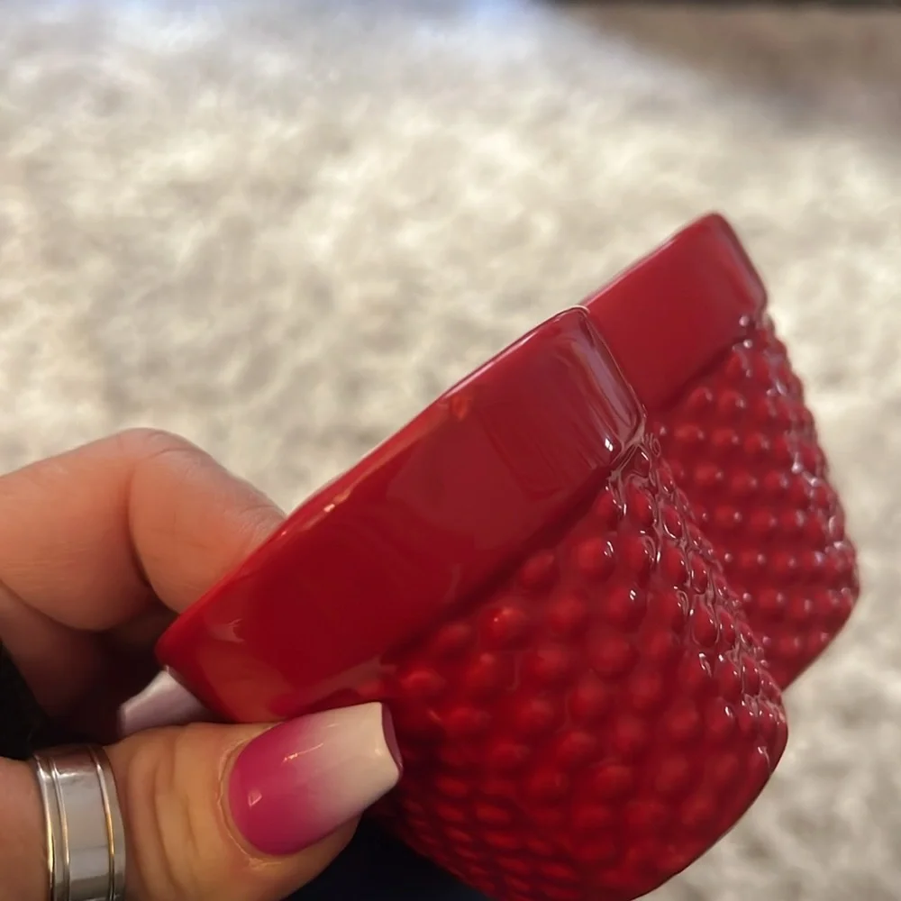 Vintage Red Heart Shaped Ceramic Ramekin Bowl